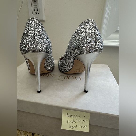 Jimmy Choo Silver Abel Heel Pumps 100mm Glitter - Picture 8 of 10
